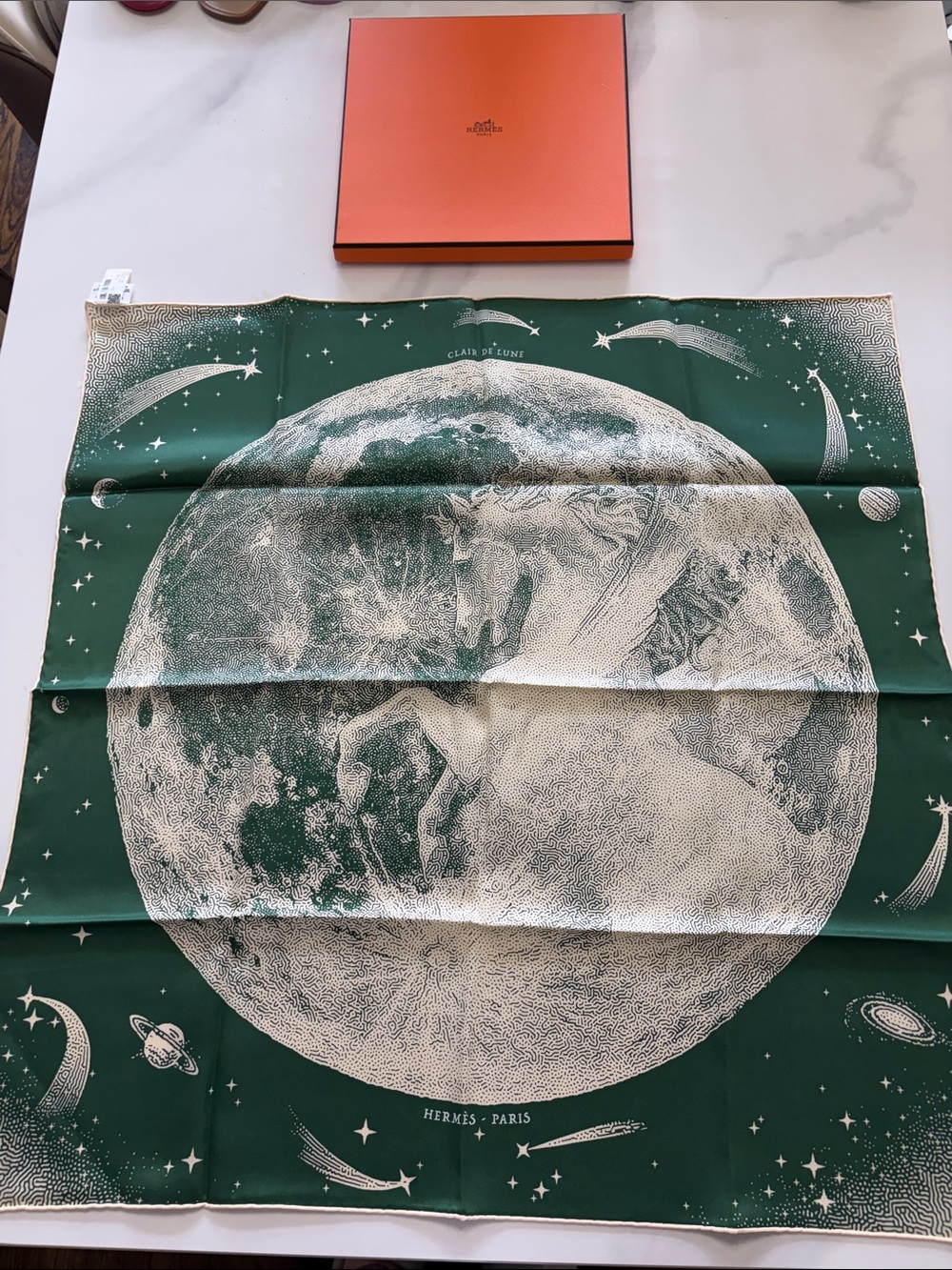 Hermès 'Clair de Lune' Green Silk Scarf 70